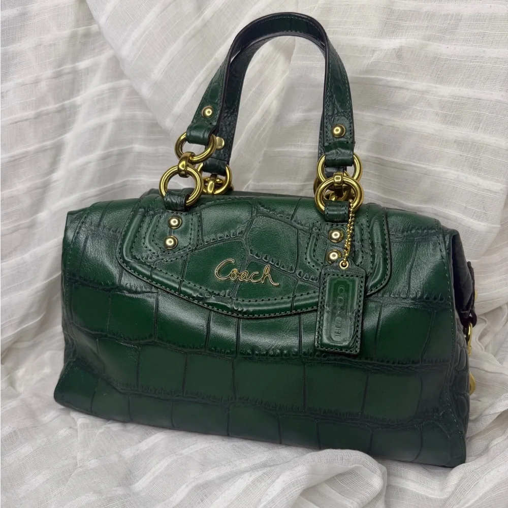 Coach Ashley Green Croc Embossed Shoulder / Handbag / Convertible Satchel • EUC - Picture 1 of 13
